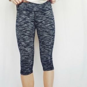 Zella Black & Grey Striped Crop Leggings